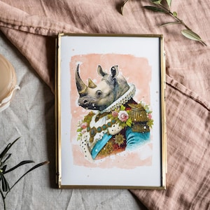 Victorian Rhino Poster Print  ROYAL SAFARI Aristocrat Animal Gift Idea Men Veteran Military Retirement Anniversary Wedding Graduation Office