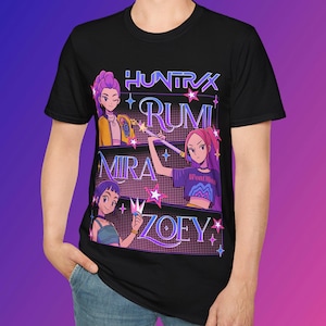 Demon Hunters Shirt Huntrix T-Shirt – K-Pop Tee with Rumi, Mira & Zoey | Girl Group Anime Merch | Black Unisex Shirt for Girlfriend Daughter