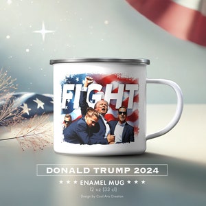 Iconische geëmailleerde Trump-mok - perfect cadeau voor patriotten | Duurzame kampeermok met opvallend ontwerp | Politieke koffiekop van 12 oz