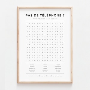 Poster Mots Cachés pour Salle de Bain ou Toilettes &#39;Pas de Téléphone ?&#39; - Art de Salle de Bain Imprimable avec Message Caché