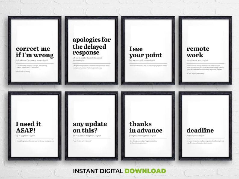 Funny Office Decor, 16 Printables Office Wall Art, Definition Prints