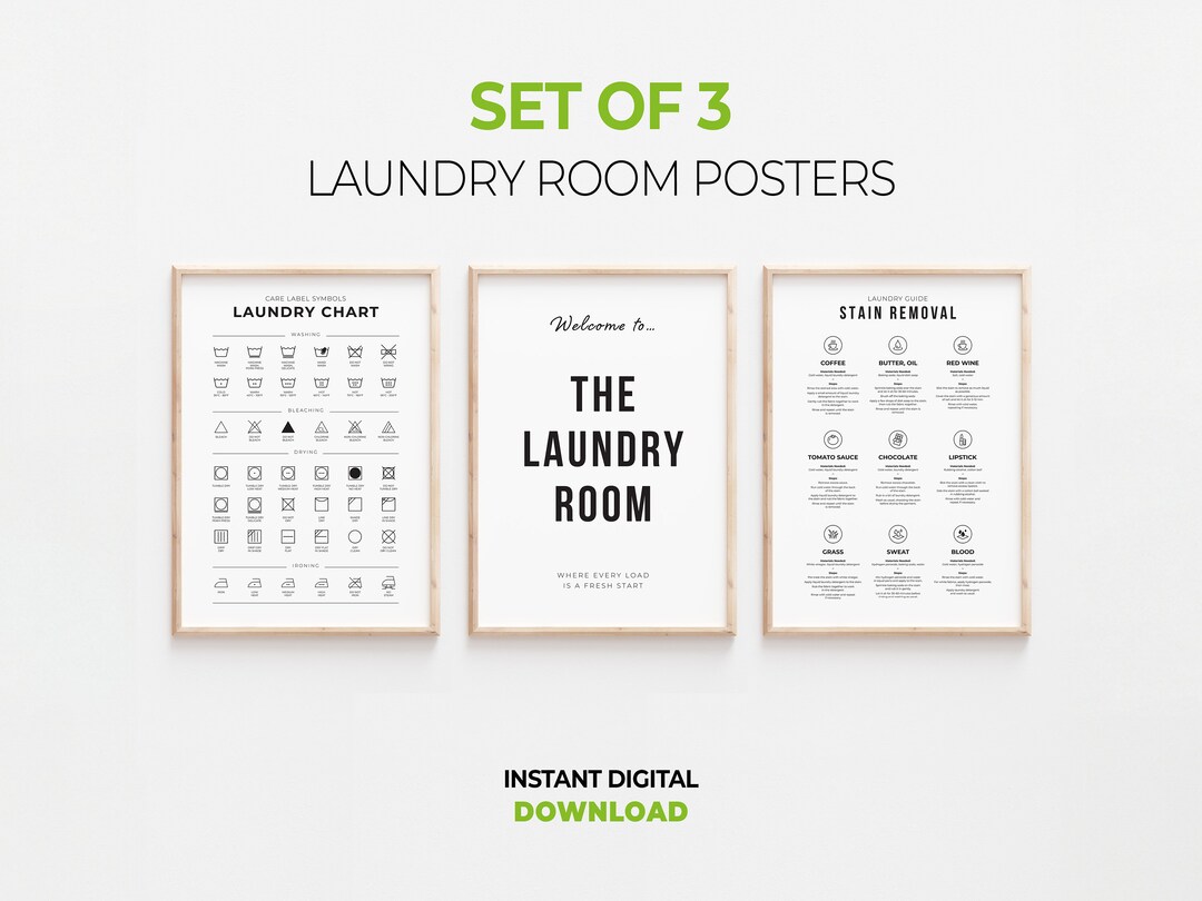 Laundry Room Decor Set of 3 - Printable Wall Art - Laundry Guide ...