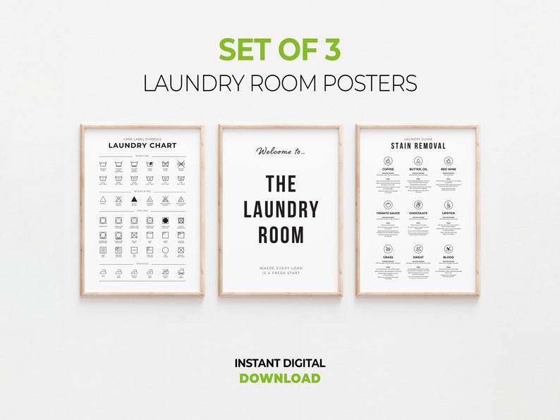 Laundry Room Decor Set of 3 - Printable Wall Art - Laundry Guide ...