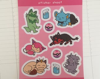 Pokekitties durmiendo - hoja de pegatinas / pkmn