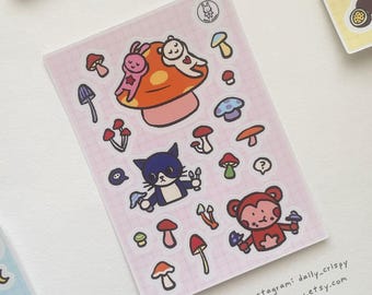 Mushroom Date - sticker sheet [scrapbooking diary journal planner decoration hobonichi]