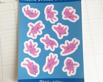 Falling Bunnies - sticker sheet [scrapbooking diary journal planner decoration hobonichi]