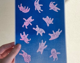 Falling Bunnies - A5 riso print