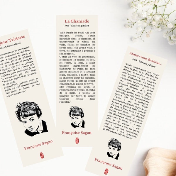 Lot de 3 Marque-pages Littéraires "Françoise Sagan"