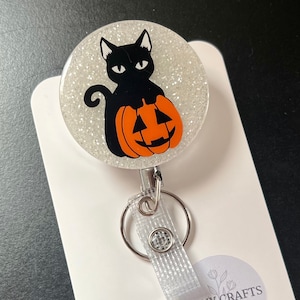Black Cat Pumpkin Halloween Badge Reel, Spooky Nursing BadgeReel, Halloween Nurse Badge Holder, CuteBadge Reel, MedicalBadge Reel