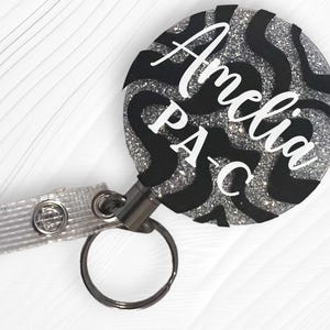 HEAVY DUTY Animal Print Badge Reel for Nurses & Teachers, Personalized Badge Holder, Retractable and Interchangeable, Acrylic Glitter Badge