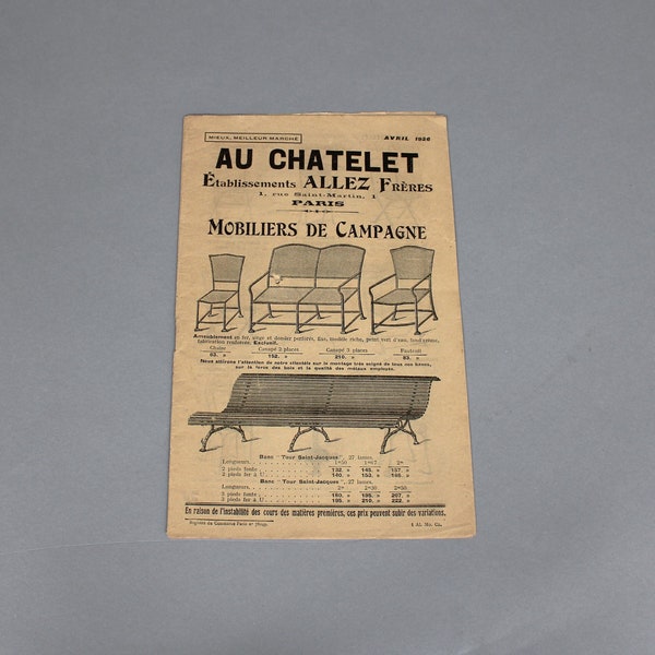 Catalogue: Au Chatelet, Etablissement ALLEZ Freres, Paris, Mobilier de Campagne, 1926