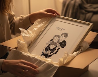 CUSTOM Portrait Illustration Drawing from Photo | Handmade Family Illustration (Digital Download)