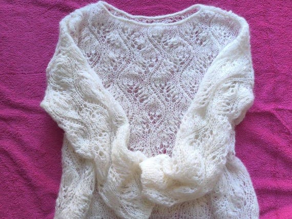 Elegante maglione bianco in alpaca | Lavorato a mano in modo arioso | Lussuoso maglione traforato | Maglione morbido e caldo | Maglione boho