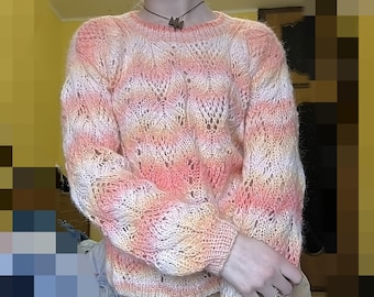 Airy Multicolored Sweater • Openwork Sweater • Lightweight and Warm Sweater • Romantic Pastel Sweater • Women's Knitted Sweater
