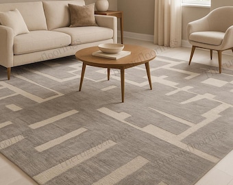 Minimalist taupe Alternative pile 100% New Zealand Wool Rug 5x8 6x9 7x10 8x10 9x12 10x14 Feet Large Area Rug, Rug for any Room.