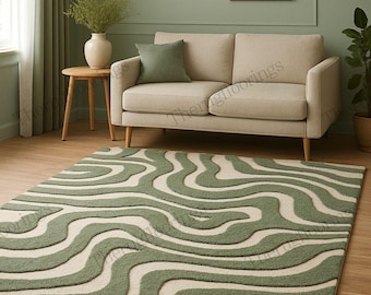 Sage green high low pile modern Nz Wool Rug 5x8 6x9 7x10 8x10 9x12 10x14 Feet Large Area Rug, Rug for any Room.