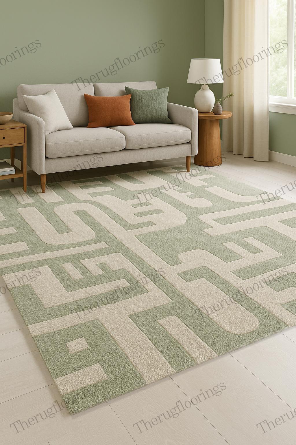 Moss Cream Minimalistic Alternative pile 100% New Zealand Wool Rug 5x8 6x9 7x10 8x10 9x12 10x14 Feet Large Area Rug, Rug for any Room.