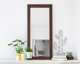 Miroir mural rectangulaire avec cadre en bois, finition chêne naturel, couleur WENGE