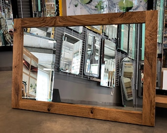 Oak Frame Rustic Mirror - Natural Wood