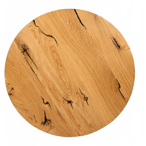 Plateau de table en bois rustique en chêne rond | Véritable bois rustique | Plateau de table rond | Dessus de table de cuisine | Bois naturel | Fait à la main | Rustique