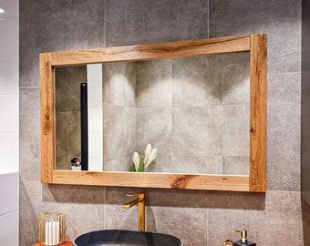 Oak Frame Rustic Mirror - Natural Wood