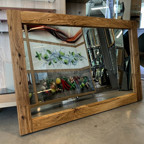 Oak Frame Rustic Mirror - Natural Wood