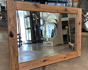 Miroir mural de salle de bain avec cadre en chêne, bois rustique