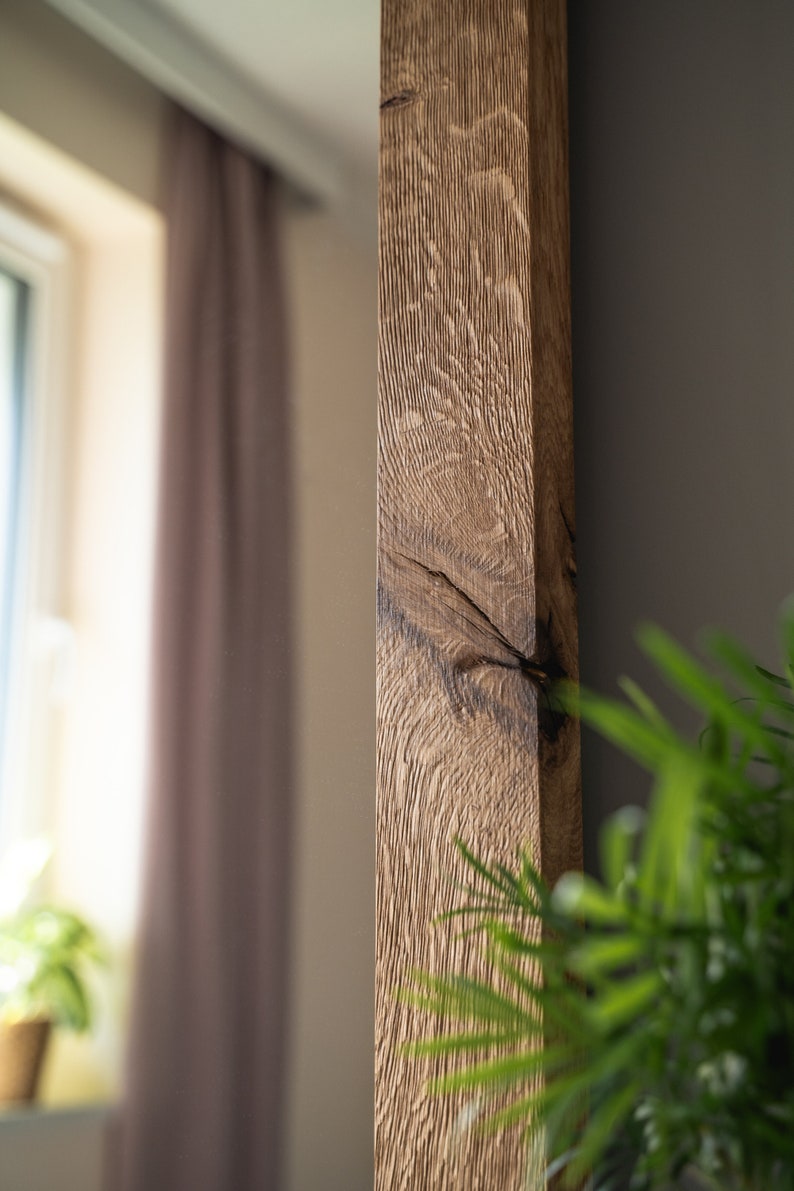 Badezimmer-Wandspiegel mit Eichenrahmen, rustikales Holz Bild 2