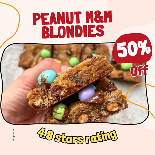 PEANUT M&M BLONDIES / Gourmet Stuffed Cookie Recipes | Courtney's Cookies and Creations Recipes | Dessert Recipes | Cookies