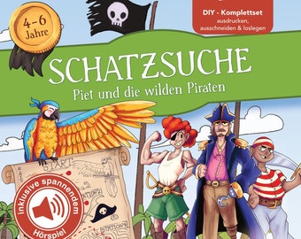 Piratenspeurtocht inclusief audiospel | Kant-en-klare speurtochtsjabloon als PDF om af te drukken | Schattenjacht voor kinderverjaardagen van 4-6 jaar