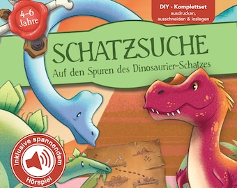 Chasse au trésor des dinosaures avec pièce radiophonique | Modèle de chasse au trésor terminé au format PDF à imprimer | Chasse au trésor pour l'anniversaire des enfants de 4 à 6 ans