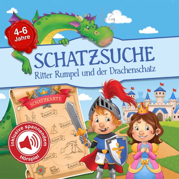 Schatzsuche Ritter Rumpel inkl. Hörspiel | Fertige Schnitzeljagd Vorlage als PDF zum Ausdrucken | Schatzsuche Kindergeburtstag ab 4-6 Jahren