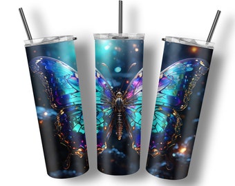 Colorful Butterfly 20 oz Skinny Tumbler Sublimation Design, Instant Digital Download PNG, Straight Tumbler Wrap PNG, Butterfly Tumbler