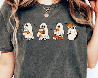 Book Lover Designs Ghost Reader Design Cute Retro Halloween Ghost Books Design Cute ghost designs PNG Coquette Designs Sublimation Designs
