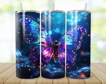Colorful Butterfly 20 oz Skinny Tumbler Sublimation Design, Instant Digital Download PNG, Straight Tumbler Wrap PNG, Butterfly Tumbler