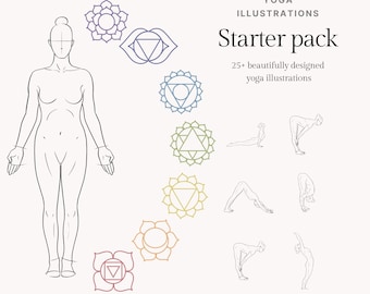 Yoga Illustrations Bundle, Sun Salutations, Chakras, Mudras (SVG PNG)