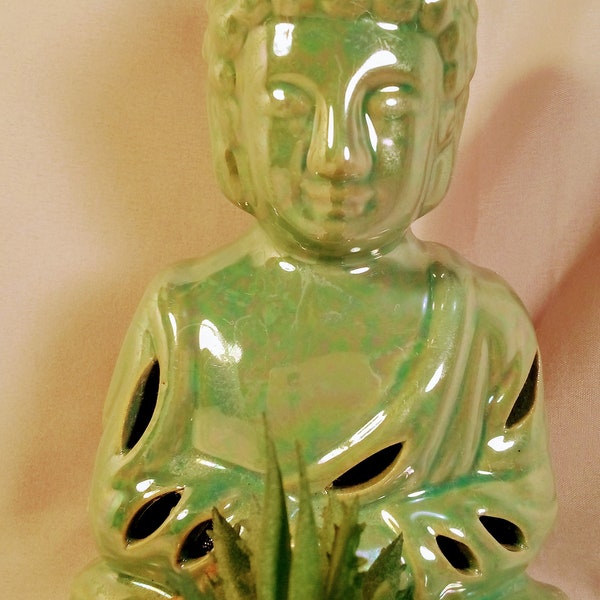 Green Buddha Statue on Meditation A Happy Buddha in the Garden Home Office Decor Great Gift for Buddha Lover Mothers, Decorative Bridal Gift