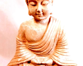 Tibet Beige Buddha Sitting Figurine, Ceramic Happy Idol Zen, Serene Buddha in Garden Resting, Perfect Peace Birthday Gift for a Friend