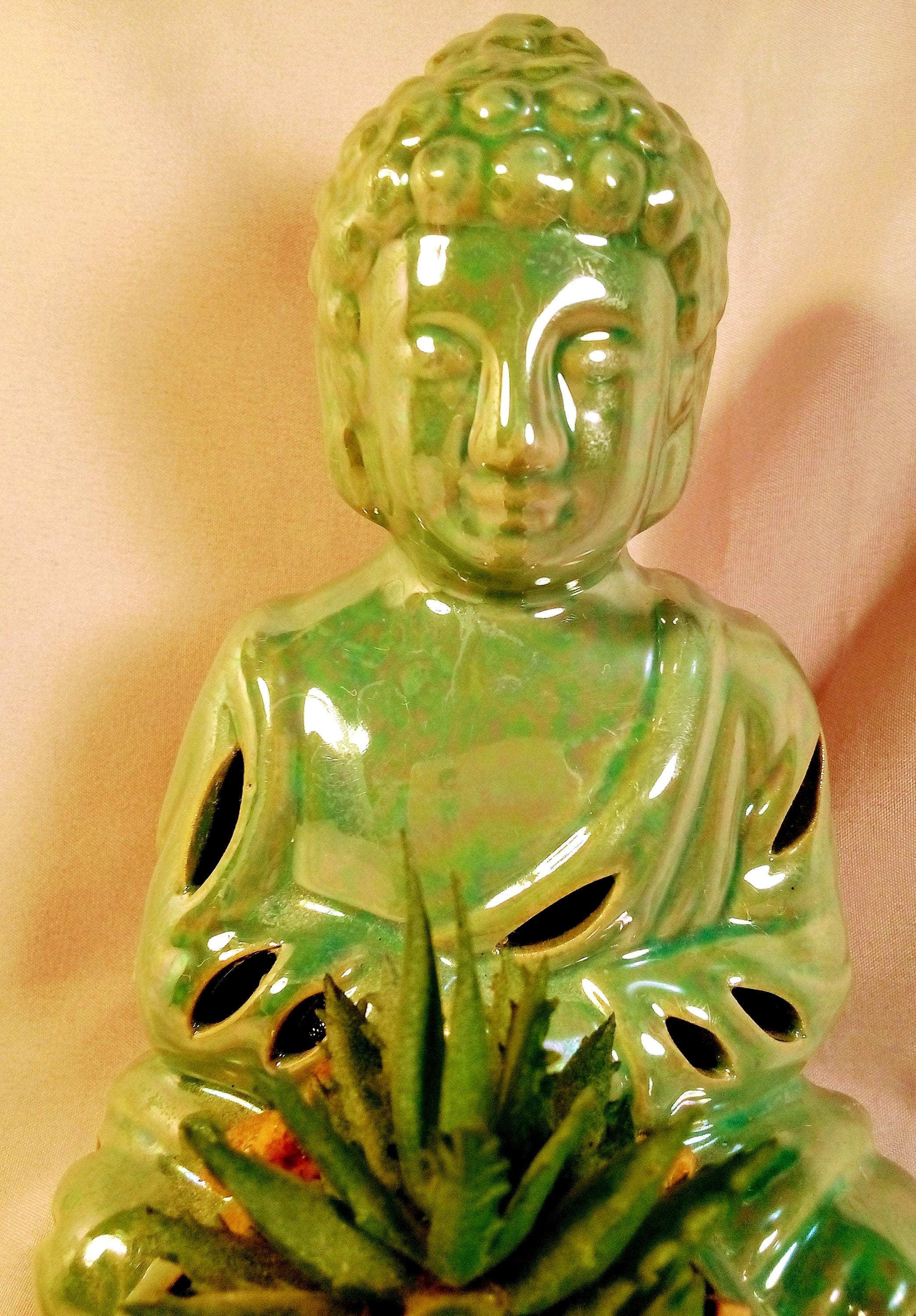 Happy Green Buddha Statue in Meditation, Perfect Garden Home Office Desk Decor,  Great Birthday Gift for Her, Tranquility for Zen Spaces