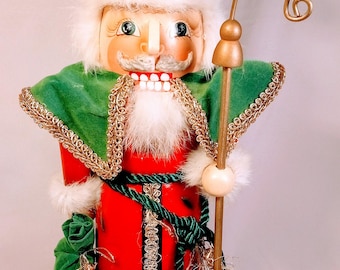 St. Nicholas Nutcracker, Charming Christmas Decor for Her, Whimsical Wood Santa-Inspired Holiday Gift, Handpainted Figurine Festive Santa