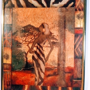 Chic African American Safari-Inspired Woman Wall Art, Beautiful Framed Home Decor Contemporary, Housewarming Gift from Africa for Her