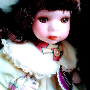 Elegant Porcelain Maggie Doll in Box with Movable Arms, Perfect Timeless Gift for Collectors Choice, Chic and Glamorous Porcelain Doll