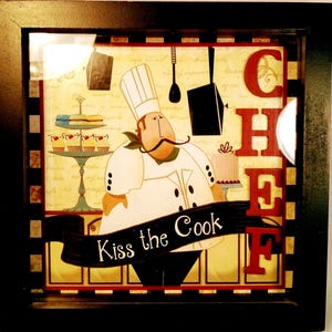 Kiss the Cook&quot; Sign, Wall Art Kitchen Gift for Her, Home Decor Cooking Baking Chef, Hostess Birthday Farmhouse Housewarming