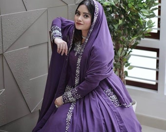 Beautiful Ethnic Designer Solid Purple Short Kurta Lehenga with Dupatta set , Heavy Partywear Readymade 3 PC Purple Salwar Kameez for women