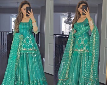 Diseñador Plus tamaño verde lehenga Kurti para las mujeres boda india Mahendi función usar Ghagra Kurti tradicional PartyWear listo para usar vestido