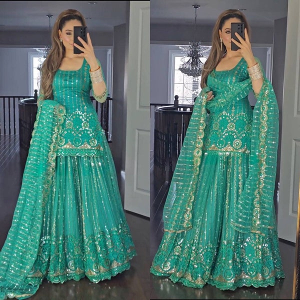 Designer Plus size Green lehenga Kurti For Women Indian Wedding Mahendi Function Wear Ghagra Kurti Traditional PartyWear Ready To Wear Dress