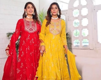 Indian Beautiful Wedding Designer Anarkali Kurta pant & Dupatta Set , 3pc Partywear Anarkali Suit, Suit for Eid, Salwar Kameez readymade Set