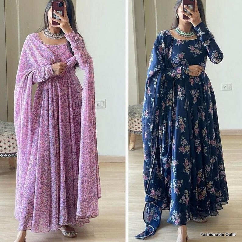 Premium Pakistani Heavy Georgette Long Flared Anarkali Gown - Etsy