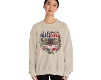 Bluza z kapturem dla mamy wojskowej, prezent dla mamy-żołnierza z motywem słonecznika, okrągły dekolt z dumą dla mamy-żołnierza, odzież patriotyczna w kolorze zieleni i granatu