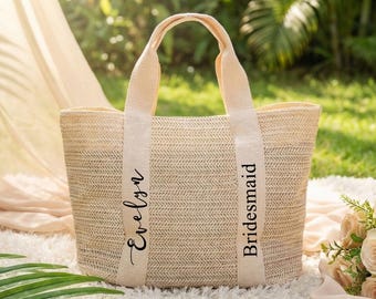 Personalized Straw Beach Tote: Custom Straw Beach Bag,Custom Tote Bag,Bachelorette Party Gift, Bridal Party Gift, Bridal Shower Bag